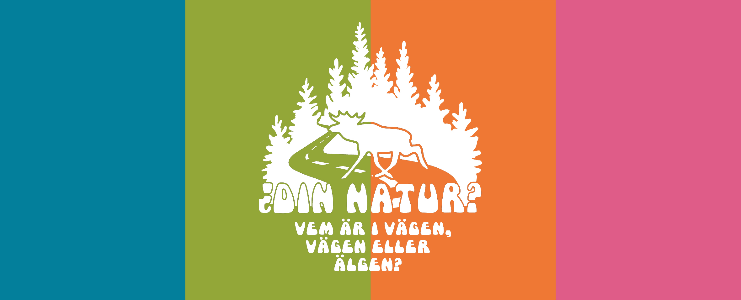 Logtype för naturums tema Din Natur? med bakgrund i blått, grönt, orange och rosa